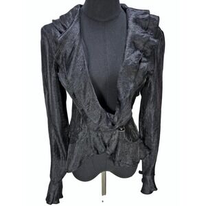 Women's Medium Black Peplum Ruffle Blouse Rhinestone Goth Victorian Whimsigoth